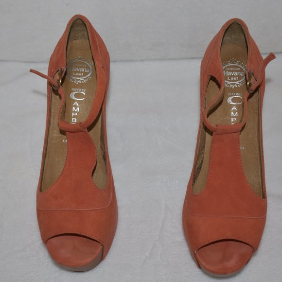 Like new Jeffery Campbell Foxy Wood Platform Sandals Burnt Orange 5.5 - Picture 1 of 4